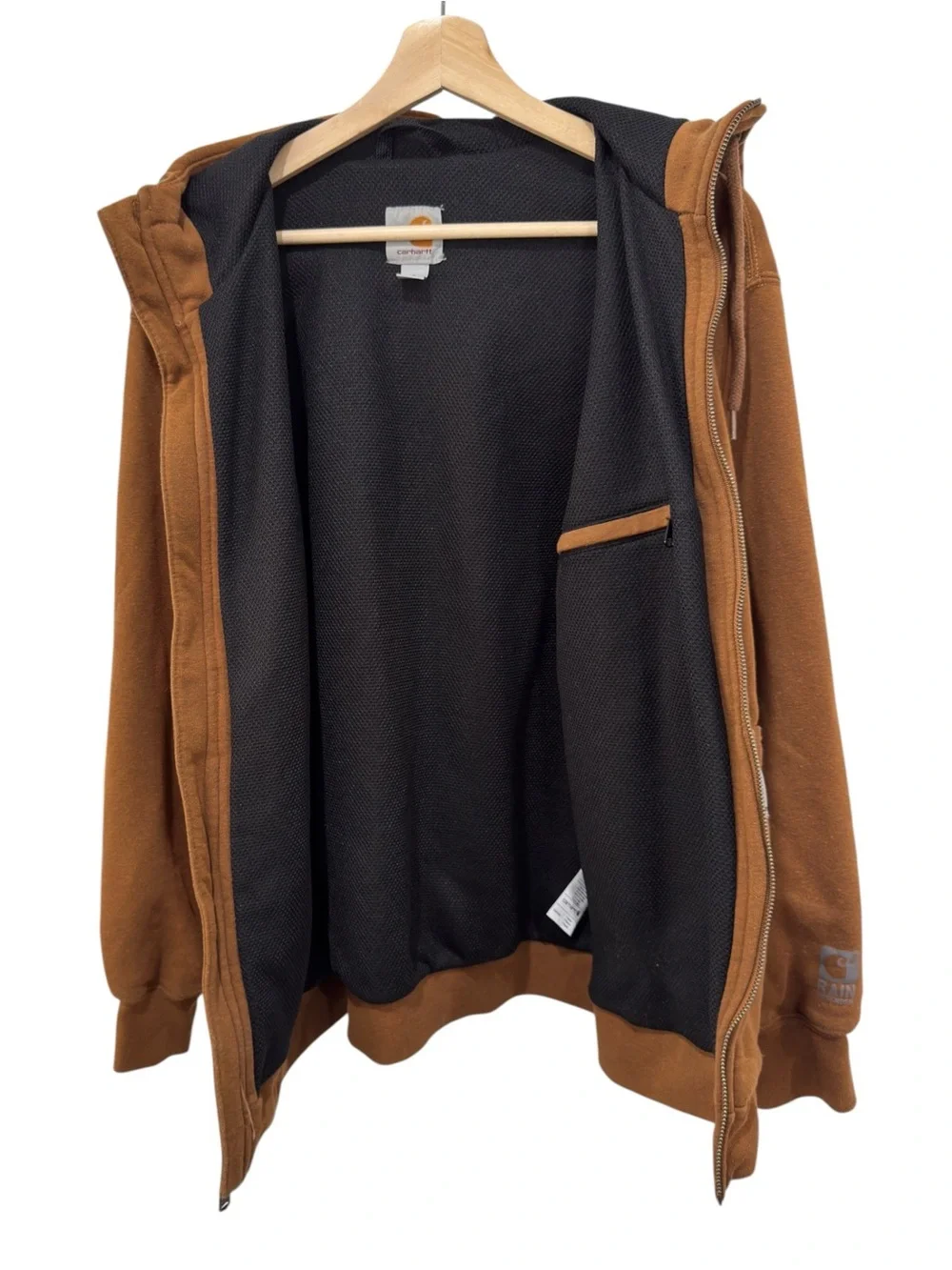 Carhartt Rain Defender Thermal Men's Brown Hooded Zip-Up Sweatshirt Jacket